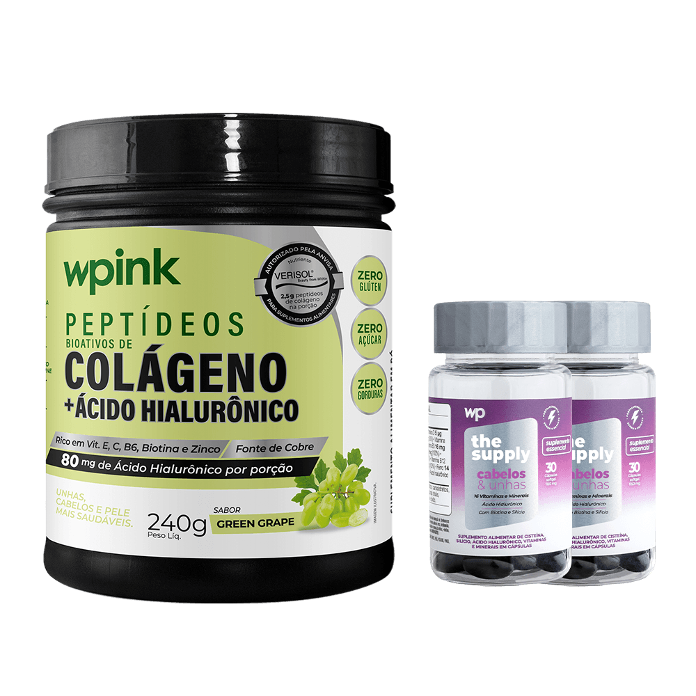 colágeno de uva verde - 240g + 2 cabelos e unhas - wp