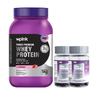 three premium whey protein morango – 1 kg + 2 cabelos e unhas -wp