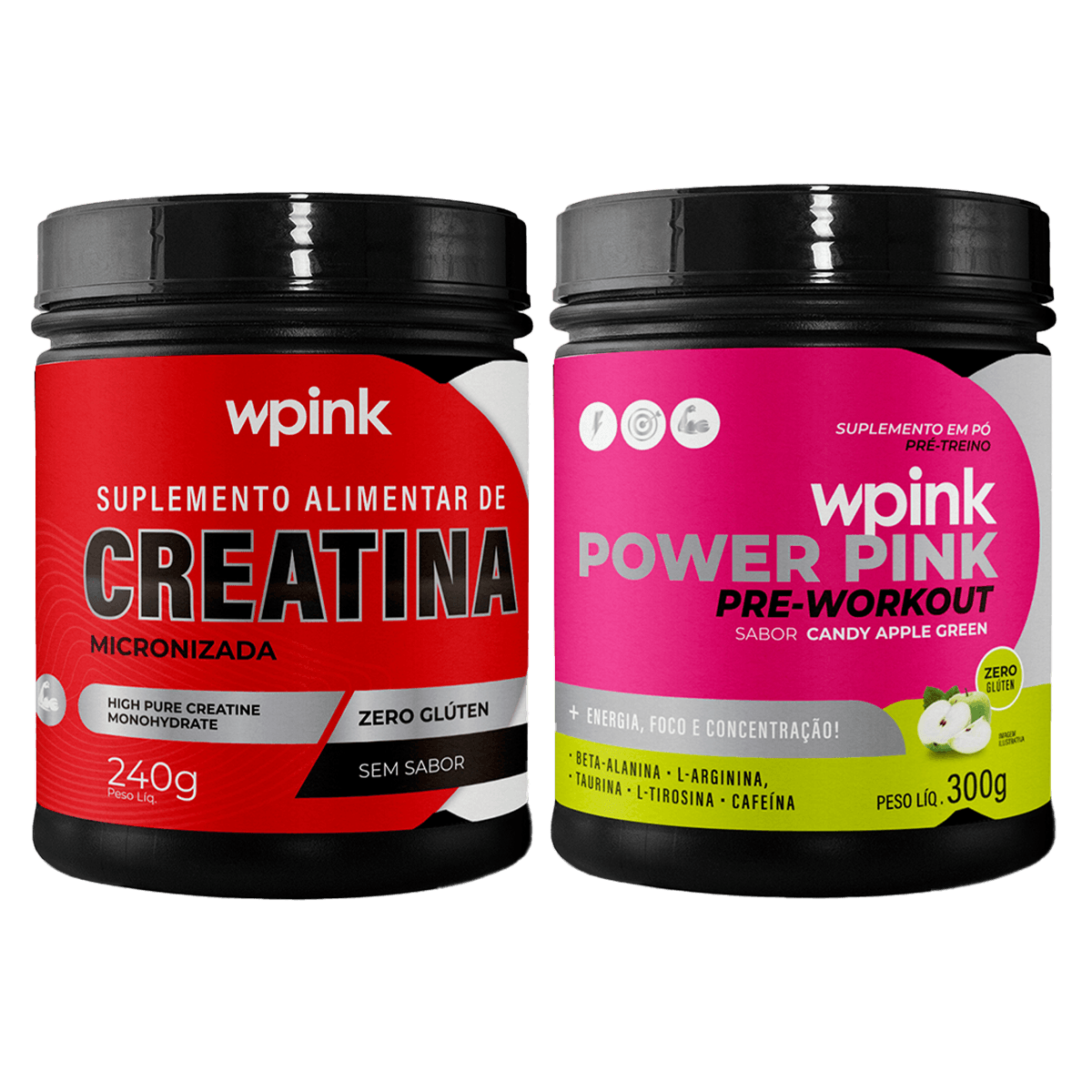 creatina sem sabor 240g - super power pink de maçã verde - pré-treino – 300g