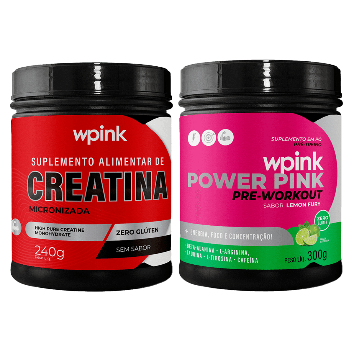 creatina sem sabor 240g - super power pink de limão - pré-treino – 300g