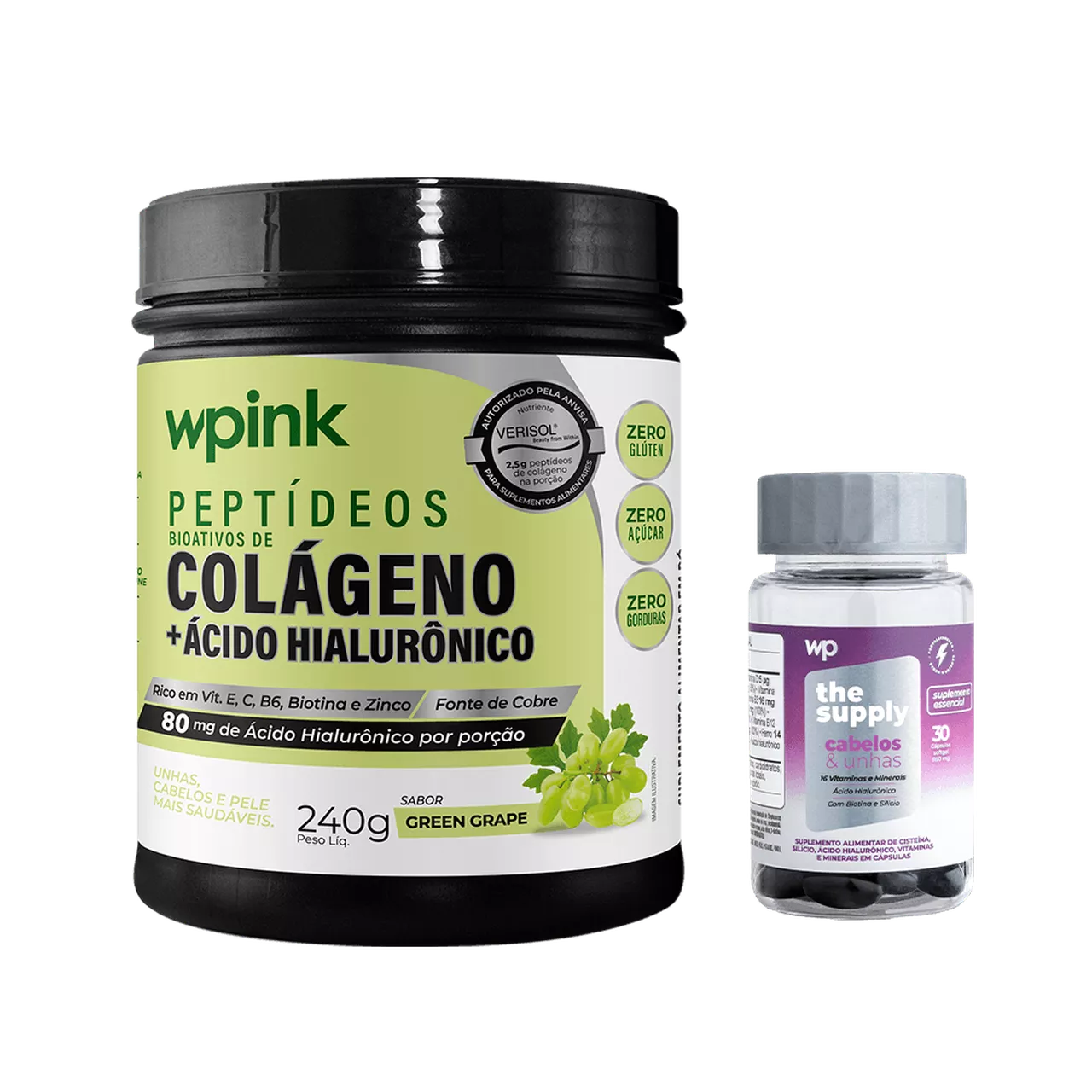 colágeno uva verde - 240g + cabelos e unhas - wp